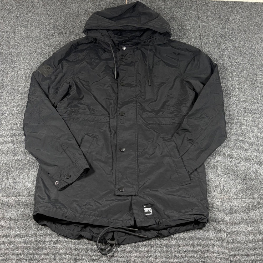 Superdry Surplus Goods Men's Large Black Hooded Jacket M50011YO Gorpcore Parka